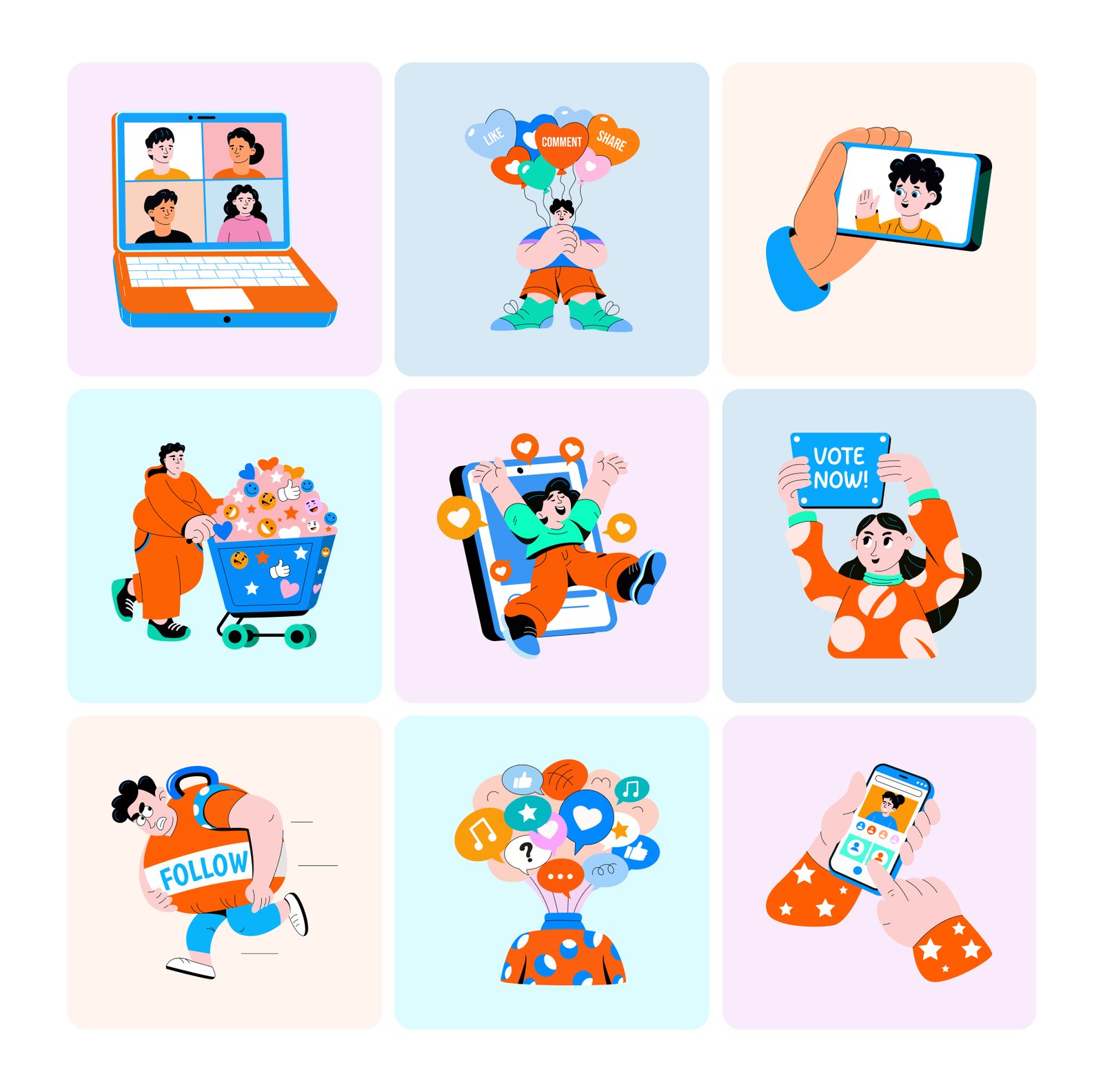 Social Media Illustration Art Set