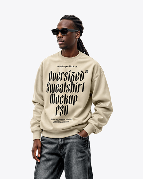 Black Man Wearing an Oversize Sweatshirt and Wide Jeans Mockup