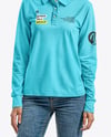 Woman Wearing Long Sleeve Polo Shirt and Jeans Mockup