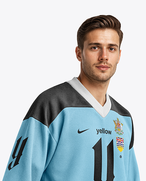 Man Wearing Ice Hockey Jersey Mockup