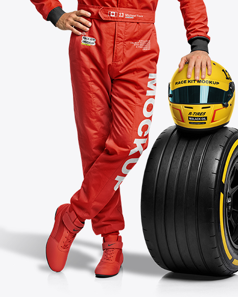 Man Wearing Racing Kit With Helmet Mockup