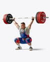 Man Wearing Weightlifing Suit with Barbell Mockup