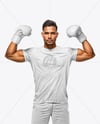 Male UFC Fighter Wearing T-Shirt and Flexing Biceps Mockup