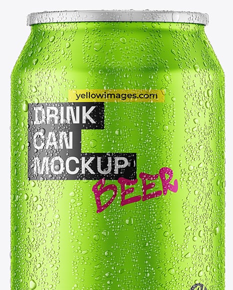 330ml Aluminium Can with Drops in the Hand Mockup