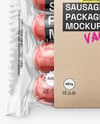 Clear Plastic Flow-Pack with Sausages in Kraft Paper Holder Mockup