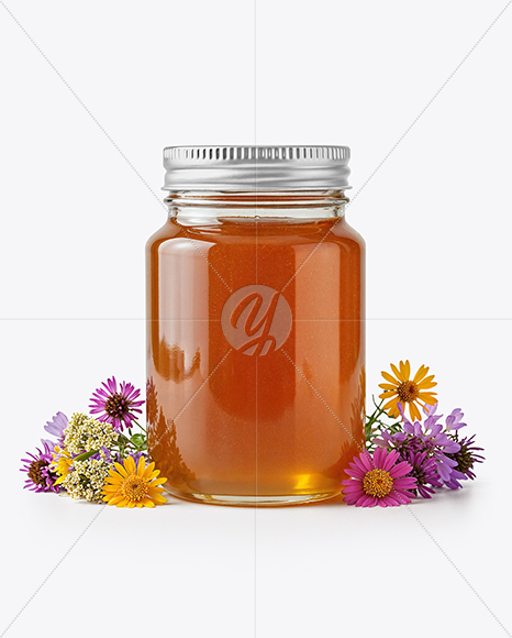 Glass Jar with Wildflower Honey Mockup