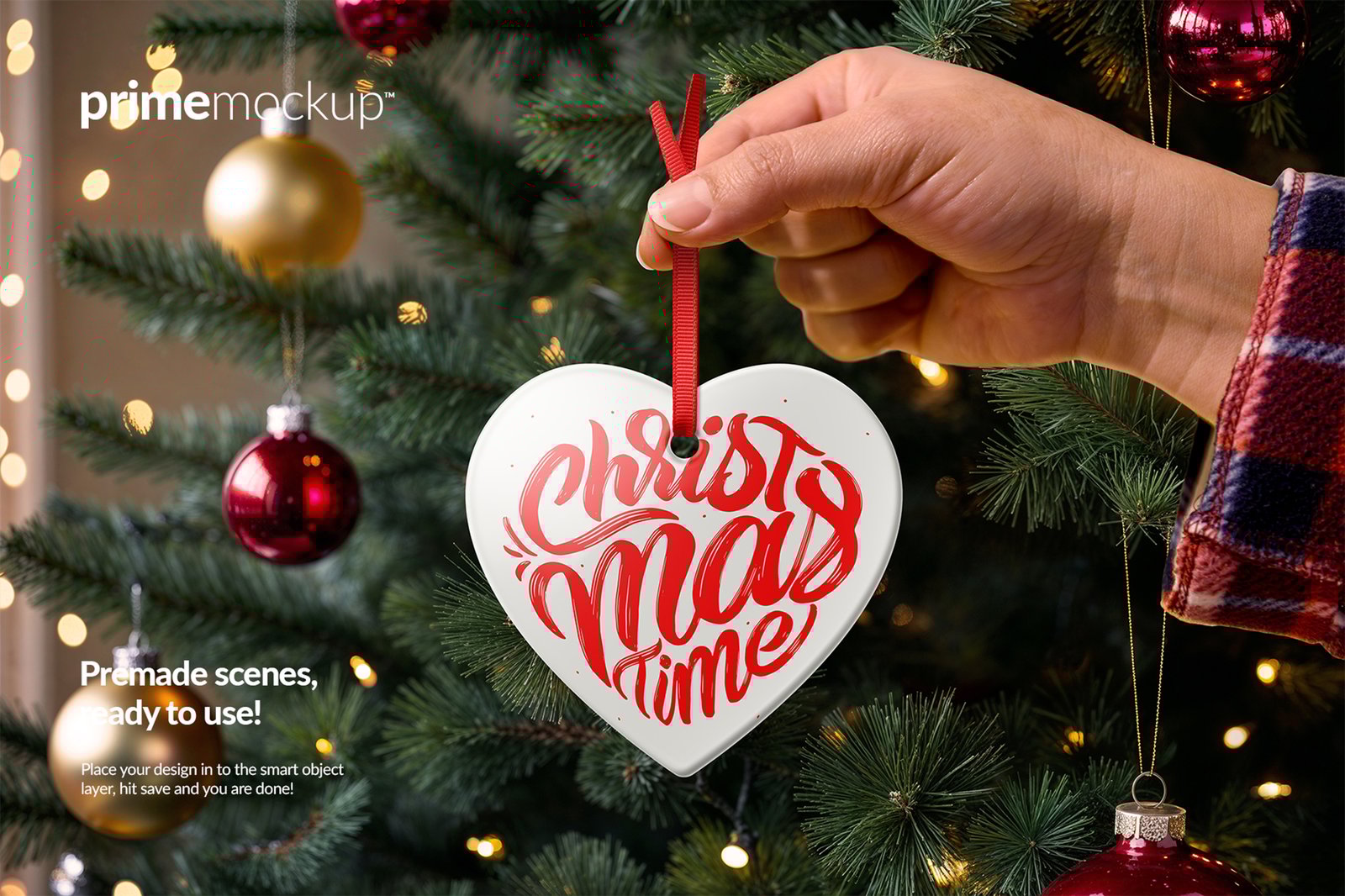 Hand Holding Christmas Ceramic Ornaments Mockup Scene