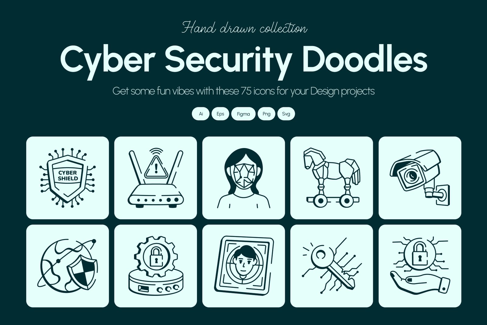 Cyber Security Doodle Icon Set
