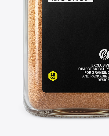 Clear Glass Square Jar with Ground Nutmeg Mockup