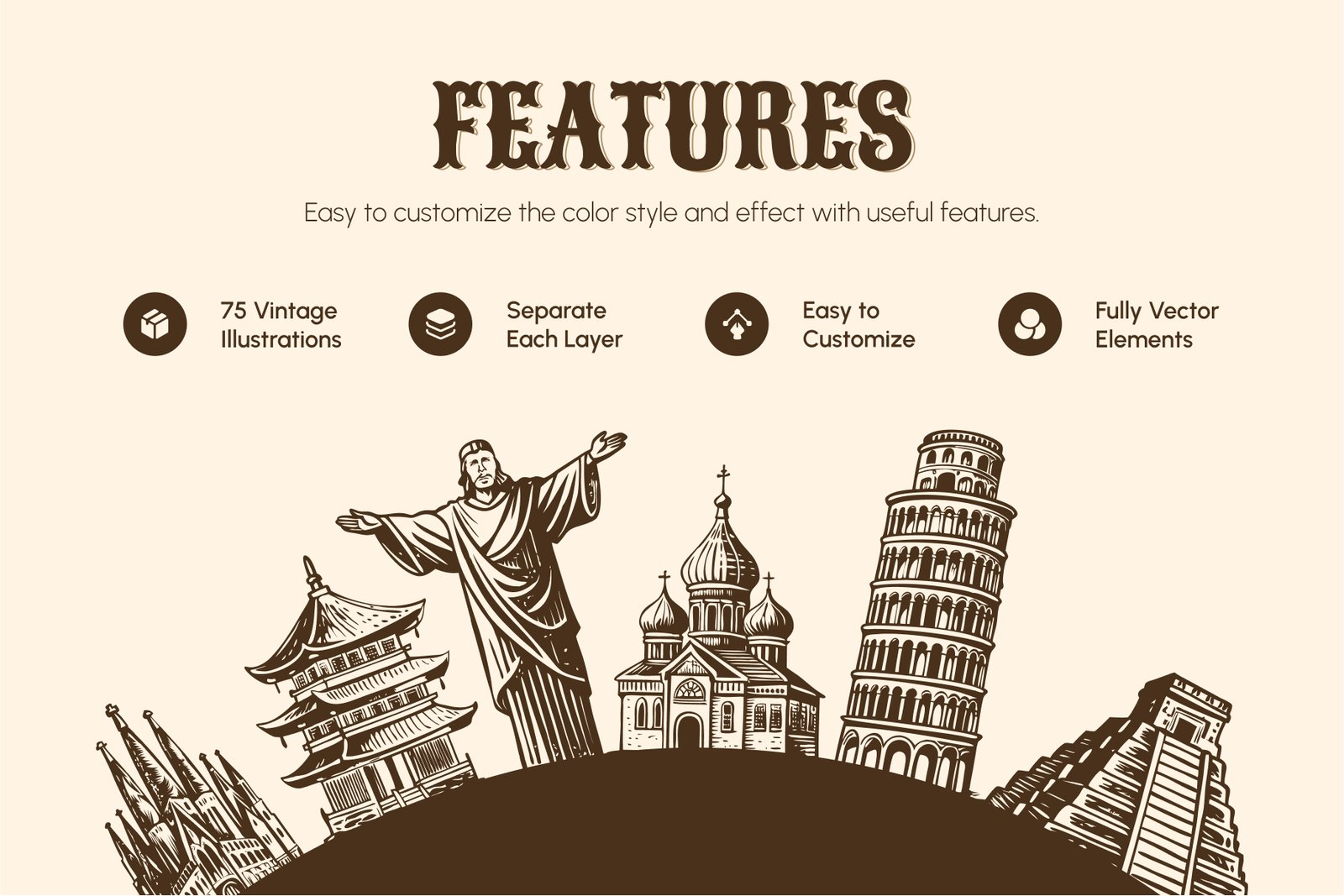 Vintage Building Illustration Set