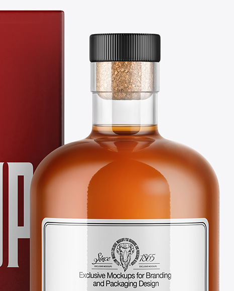 Whiskey Bottle with Box Mockup