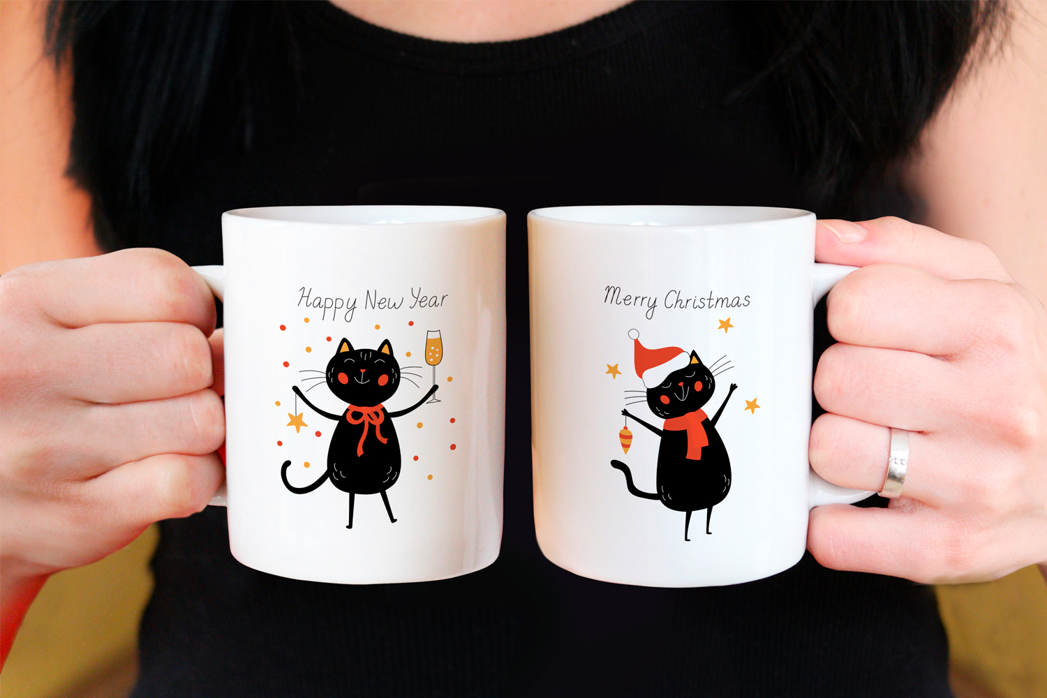 Adorable Greetings: Black CAT Edition Clipart and Seamless Patterns