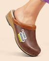 Pair of Clogs on Woman's Legs with Pants Mockup