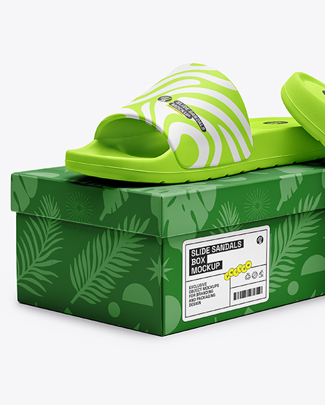 Slide Sandals with Box Mockup