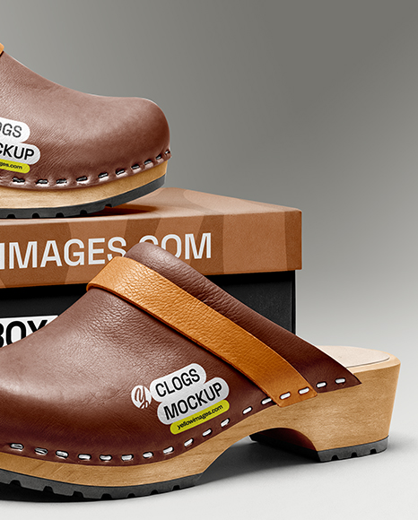 Pair of Clogs with Shoe Box Mockup