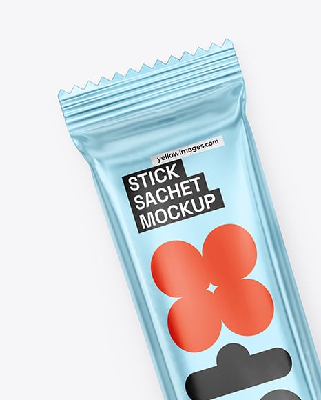 Two Glossy Metallic Stick Sachets Mockup