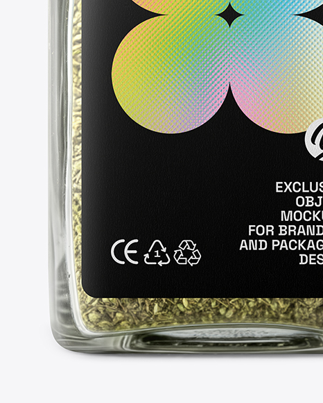 Square Glass Jar with Marjoram Spice Mockup
