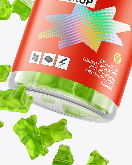 Plastic Bottle with Flying Gummies Mockup