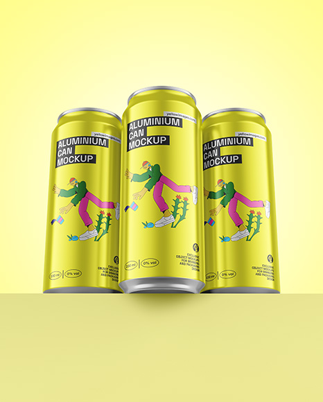 Three Glossy Metallic Cans Mockup