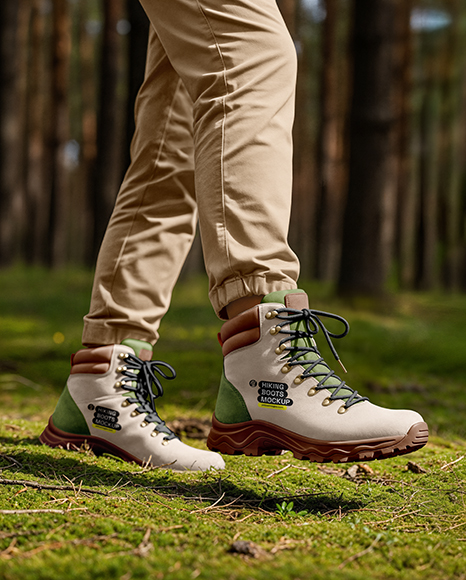 Pair of Hiking Boots on Woman's Legs Mockup - Premium PSD Mockups