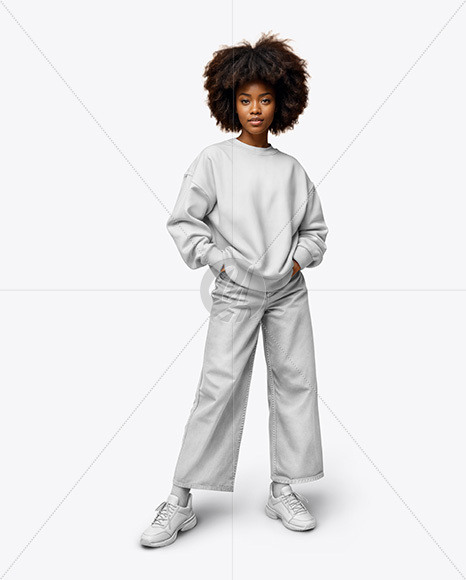 Black Woman Wearing an Oversize Sweatshirt and Jeans Mockup