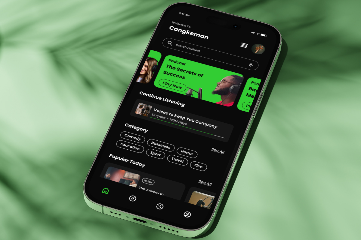 Cangkeman – Bold Podcast Streaming App Design Template