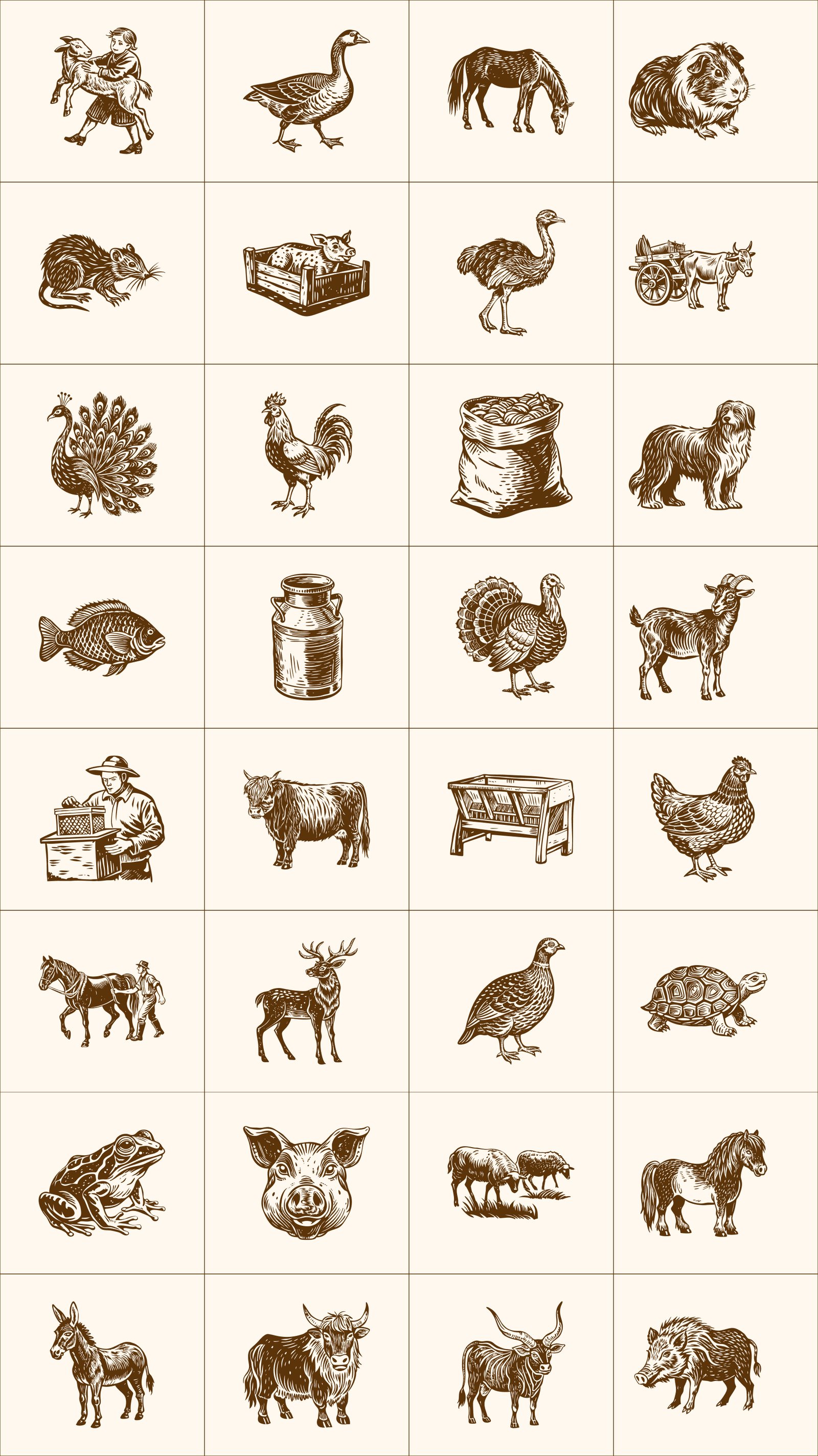 Vintage Farm Animals Illustration Set
