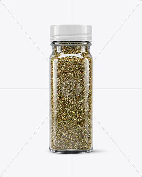 Square Glass Jar with Herbes de Provence Mockup