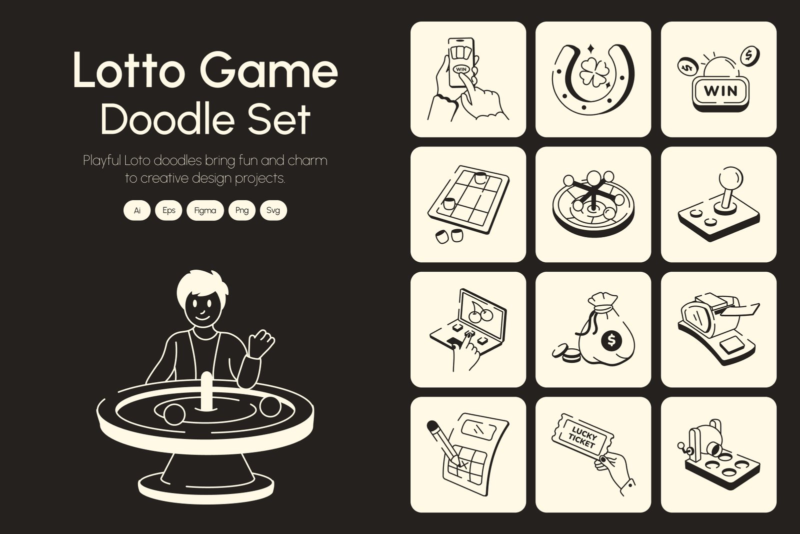 Lotto Game Doodle Icon Set