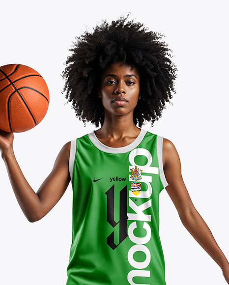 Afro-American Woman Wearing Full Basketball Uniform Mockup