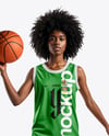 Afro-American Woman Wearing Full Basketball Uniform Mockup