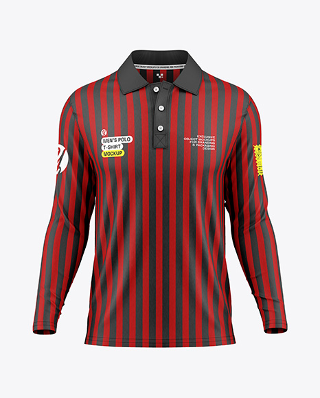 Men's Long Sleeve Polo Shirt Mockup - Front View