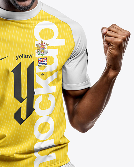 Black Man Wearing Raglan Soccer Jersey and Shorts Mockup