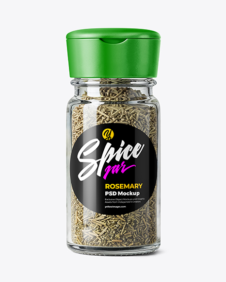 Glass Spice Jar with Rosemary Mockup - Seasoning mockup