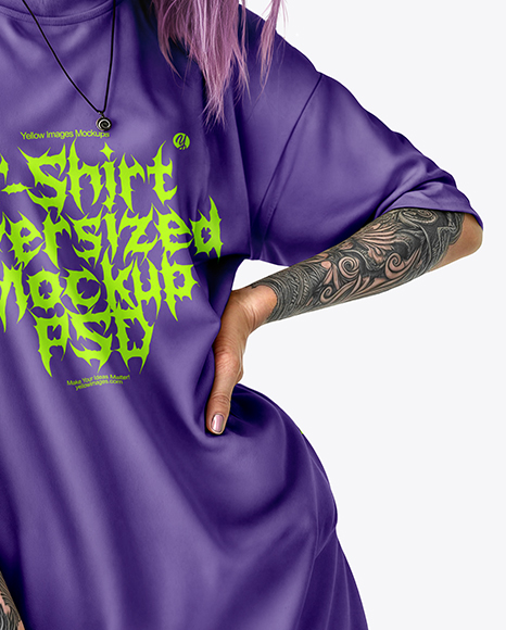 Young Alt Girl Wearing Oversized T-Shirt & Bucket Hat Mockup