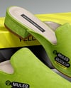 Pair of Suede Mules with Shoe Box Mockup