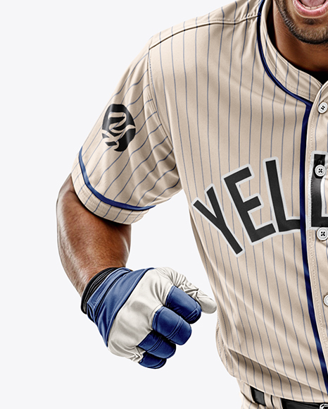 Running Black Man Wearing a Full Baseball Kit Mock