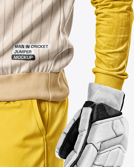 Cricket Player Wearing a Sleeveless Jumper Holding a Bat Mockup