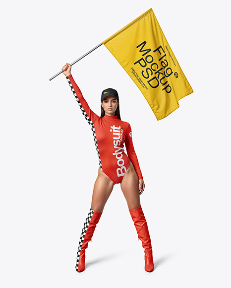 Woman Wearing Bodysuit with Flag Mockup - Premium PSD Mockups