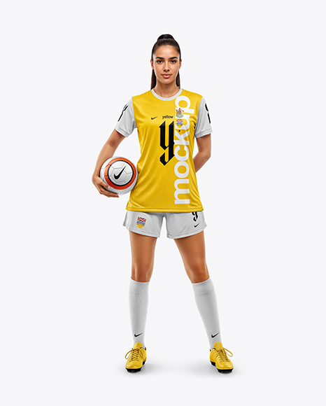 Woman Wearing Soccer Jersey and Shorts Mockup - Soccer jersey