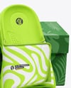 Pair of Velcro Slide Sandals With Box Mockup