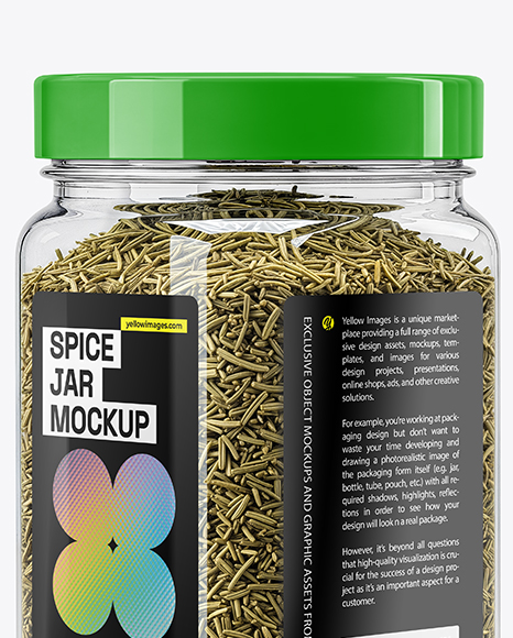 Square Plastic Jar with Rosemary Mockup