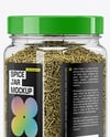 Square Plastic Jar with Rosemary Mockup