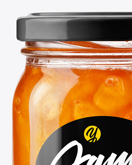 Clear Glass Jar with Peach Preserves Mockup