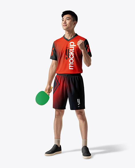 Asian Man Wearing Full Table Tennis Kit Mockup - Kit mockup psd