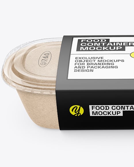 Kraft Paper Food Container in Paper Sleeve Mockup