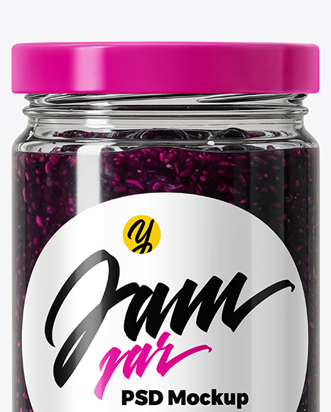 Clear Glass Jar with Blueberry Jam Mockup