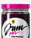 Clear Glass Jar with Blueberry Jam Mockup