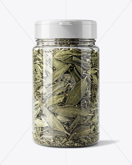 Plastic Jar with Sage Herb Mockup