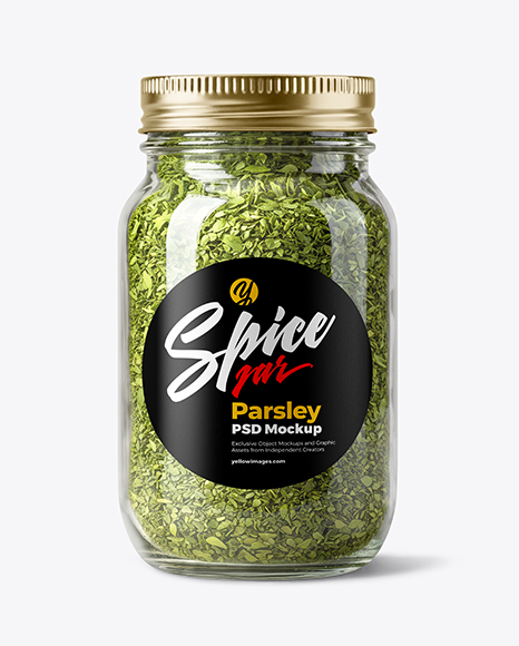 Glass Jar with Parsley Flakes Mockup - Spice bottle mockup